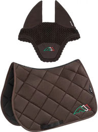 Equiline Eqtricolore Sattelset für Pferde mit Schabracke und Fliegenhaube aus Polyester in Schwarz oder Braun – Bild 1 von 2