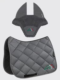 Equiline Eqtricolore Sattelset für Pferde mit Schabracke und Fliegenhaube aus Polyester in Schwarz und Grau – Bild 1 von 2