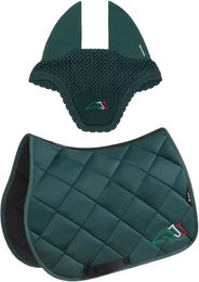 Equiline Eqtricolore Sattelset für Pferde mit Schabracke und Fliegenhaube aus Polyester in Schwarz und Grün – Bild 1 von 6