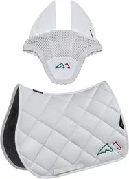 Equiline Eqtricolore Sattelset für Pferde mit Schabracke und Fliegenhaube aus Polyester in Schwarz und Weiß – Bild 1 von 5