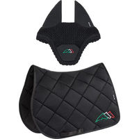 Produktbild von Equiline Eqtricolore Sattelset mit Schabracke und Fliegenhaube aus Polyester in Schwarz Full