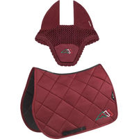 Produktbild von Equiline Eqtricolore Sattelset mit Schabracke und Fliegenhaube aus Polyester in Schwarz-Rot für Pferde