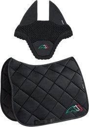 Produktbild von Equiline Eqtricolore Schabracke und Fliegenhaube Set aus Polyester in Schwarz Weiß