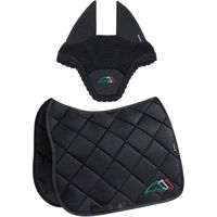Produktbild von Equiline Eqtricolore Schabracke und Fliegenhaube Set aus Polyester in Schwarz Weiß