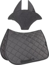 Equiline Eqvibe Sattelset für Pferde mit Satteldecke und Fliegenhaube in Grau Größe N – Bild 1 von 2