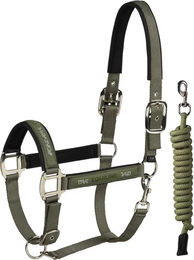 Produktbild von Equiline Esdino Set aus Halfter und Longiergurt für Pferde aus Nylon in Grün
