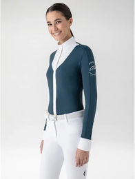 Produktbild von Equiline Estock Turnierpolo mit langen Ärmeln für Damen in Blau Größe 44 IT