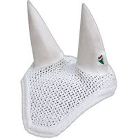 Produktbild von Equiline Fliegenhaube Kim + Ken aus Baumwolle für Warmblut in Grau mit Weiß und Kordel Größe WB
