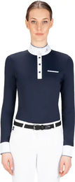Equiline Gracielle Reitshirt Damen Langarm Turnierpolo Weiß Blau XXL – Bild 1 von 4
