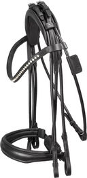 Produktbild von Equiline Reithalfter kombiniert mit Röhrenform und Kristallen aus Leder in Schwarz für Vollblut