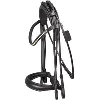 Produktbild von Equiline Reithalfter kombiniert mit Röhrenform und Kristallen aus Leder in Schwarz für Vollblut