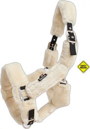 Equiline Terris EcoLammfell Sicherheitshalfter für Pferde aus Leder in Natur Weiß Beige – Bild 1 von 4
