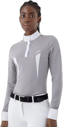 Produktbild von Equiline Turnierpolo Carrib Reitshirt Damen Weiß Grau Größe L