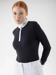 Produktbild von Equiline Turnierpolo mit langen Ärmeln für Damen in Schwarz Größe L