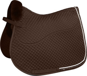 Equinate Lammfell Schabracke Star mit Strasssteinen für Warmblut Pferde Braun – Bild 1 von 3