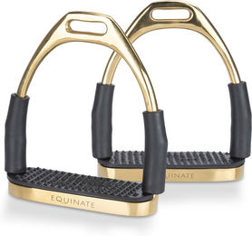 Equinate Sicherheitssteigbügel Fremont Gold 10cm mit Anti-Rutsch Trittfläche aus Gummi für Erwachsene und Kinder 2 Stück – Bild 1 von 11