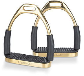 Equinate Sicherheitssteigbügel Fremont Gold 12cm mit Anti-Rutsch Trittfläche aus Gummi für Erwachsene und Kinder – Bild 1 von 9