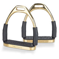 Produktbild von Equinate Sicherheitssteigbügel Fremont Gold 12cm mit Anti-Rutsch Trittfläche aus Gummi für Erwachsene und Kinder