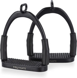 Equinate Sicherheitssteigbügel Manchester Schwarz Matt 10cm mit Anti-Rutsch Trittfläche aus Gummi für Erwachsene und Kinder – Bild 1 von 8