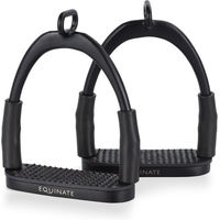 Produktbild von Equinate Sicherheitssteigbügel Manchester Schwarz Matt 10cm mit Anti-Rutsch Trittfläche aus Gummi für Erwachsene und Kinder