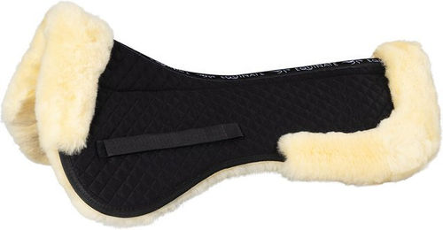 Equinate Spinefriend Lammfell Sattelkissen mit Wirbelsäulenfreiheit für Pferde und Ponys Schwarz-Natur Größe M – Bild 1 von 5