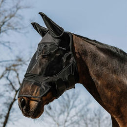 Equithème Fliegenmaske Soft mit Nasenschutz für Pferde Schwarz Größe L – Bild 1 von 5