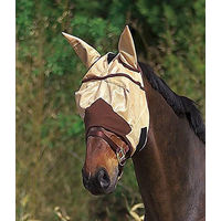 Produktbild von Equithème Fliegenschutzmaske für Pferde in Braun und Beige aus Leder