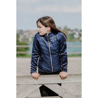 Produktbild von Equithème Hybrid-Reitjacke für Kinder in Blau aus wasserabweisendem Polyester