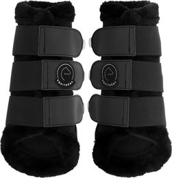 Produktbild von Equithème JTM Snuggy Geschlossene Gamaschen für Pferde aus Kunstleder Schwarz Vollblut