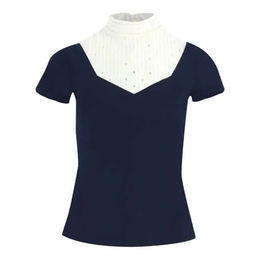 Equithème Reitshirt Polo für Damen aus Baumwolle Weiß Blau XS – Bild 1 von 7