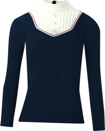 Produktbild von Equithème Reitshirt Turnier-Polo für Damen mit langen Ärmeln aus Polyester in Weiß und Blau Größe XL