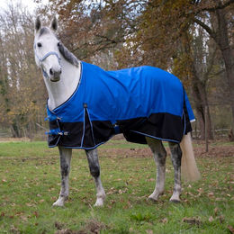 Produktbild von Equithème Tyrex 1200D Aisance Pferdedecke aus Polyester Blau/Schwarz 150g