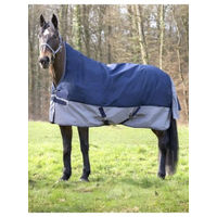 Produktbild von Equithème Tyrex 600 D Hochhals-Pferdedecke mit Halsteil Marineblau/Grau 215 cm