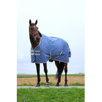 Produktbild von Equithème Tyrex Outdoor Regendecke für Pferde aus recyceltem Polyester Blau 150 cm
