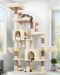 Equivera Katzenbaum Beige 189 cm mit 2 Katzenhäusern für 3-5 große Katzen – Bild 1 von 1