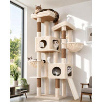 Produktbild von Equivera Katzenbaum Beige mit 2 Plattformen und 2 Katzenhäusern für 3-5 Katzen 182 cm hoch