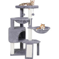 Produktbild von Equivera Katzenbaum mit Katzenhaus und zwei Hängematten in Grau aus Kunstfell und Sisal