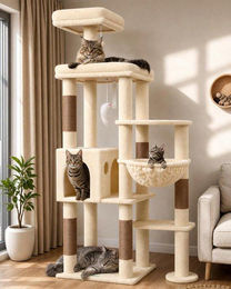 Equivera Katzenbaum XL Beige mit Plüschbezug 167 cm hoch für große Katzen – Bild 1 von 1