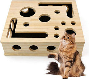 Equivera Katzenpuzzle und Kratzmöbel aus Holz mit Schleiffunktion für die Nagelpflege 30x9,8x8 cm – Bild 1 von 1