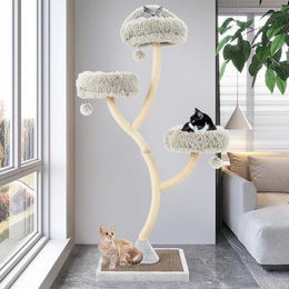 Equivera Kratzbaum aus Holz in Grau mit 3 Liegeflächen und Sisalstämmen für Katzen 178 cm hoch – Bild 1 von 1