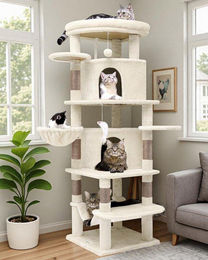 Equivera Kratzbaum Eckmodell für Katzen mit 2 Häuschen und Hängematte 167 cm Höhe – Bild 1 von 1