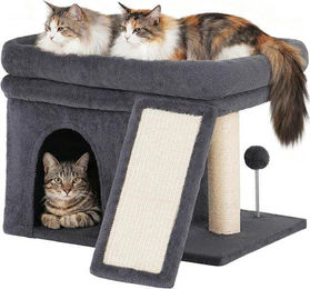 Equivera Kratzbaum für große Katzen mit zwei Katzenhöhlen und Liegefläche 51 x 41 cm dunkelgrau – Bild 1 von 1
