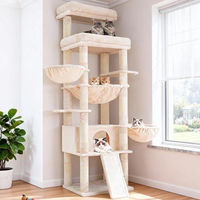 Produktbild von Equivera Kratzbaum für Katzen aus Holz mit 2 Ebenen, 3 Hängematten und Sisal-Kratzfläche, 182 cm hoch