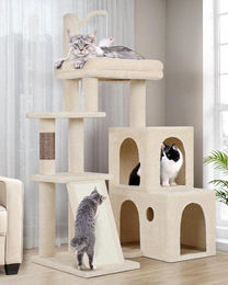 Equivera Kratzbaum für Katzen in Beige mit 2 Katzenhäusern und Sisal-Kratzflächen – Bild 1 von 1