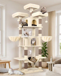 Equivera Kratzbaum XXL Katzenbaum mit 2 Katzenhäusern, 2 Körbchen, Hängematte und 3 Sitzstangen, Höhe 204 cm – Bild 1 von 1