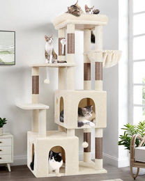 Equivera Maine Coon Katzenkratzbaum Beige 156 cm mit 2 extra großen Katzenhäusern und Sisalstämmen für 3-5 Katzen – Bild 1 von 1