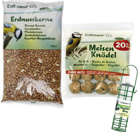 Produktbild von Erdtmanns Meisenknödel Set mit Knödelboy und 5 kg Erdnusskernen für Wildvögel