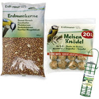 Produktbild von Erdtmanns Meisenknödel Set mit Knödelboy und 5 kg Erdnusskernen für Wildvögel