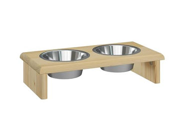 Erst-Holz Erhöhte Futterstation für Hunde und Katzen aus Holz mit 2 Edelstahlschüsseln Größe S – Bild 1 von 11