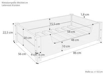 Erst-Holz Hundebett aus Kiefer mit Rollrost in Grau 80x50 cm – Bild 1 von 3